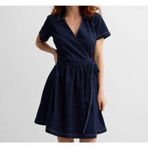 NWOT Draper James Denim Wrap Short Sleeve Fall Dress Women's Small